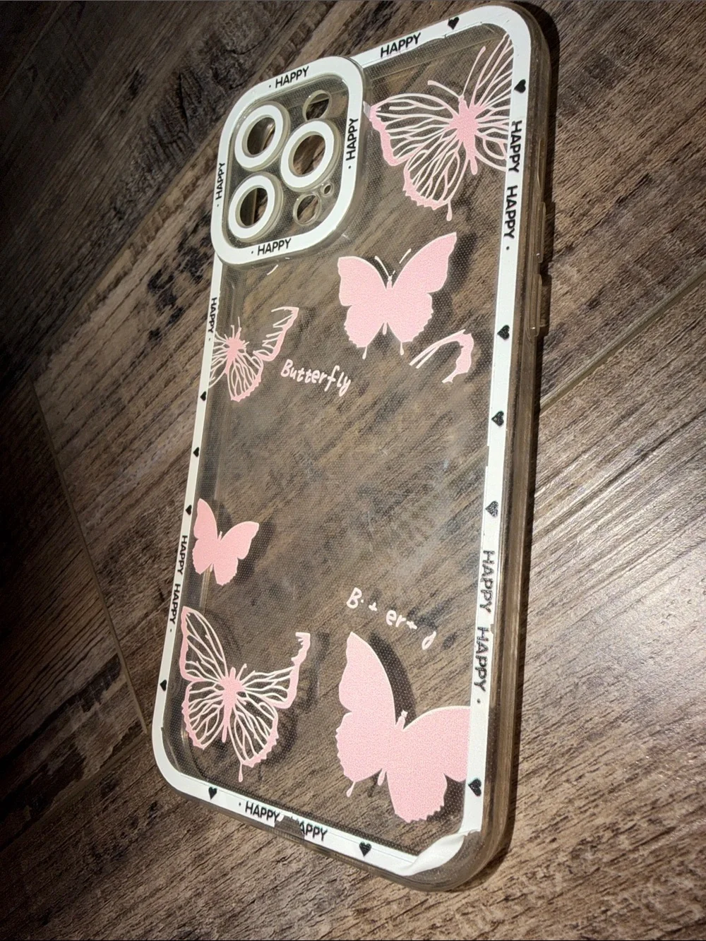 Pink Butterfly Clear Phone Case - Compatible Cell Phone Accessory